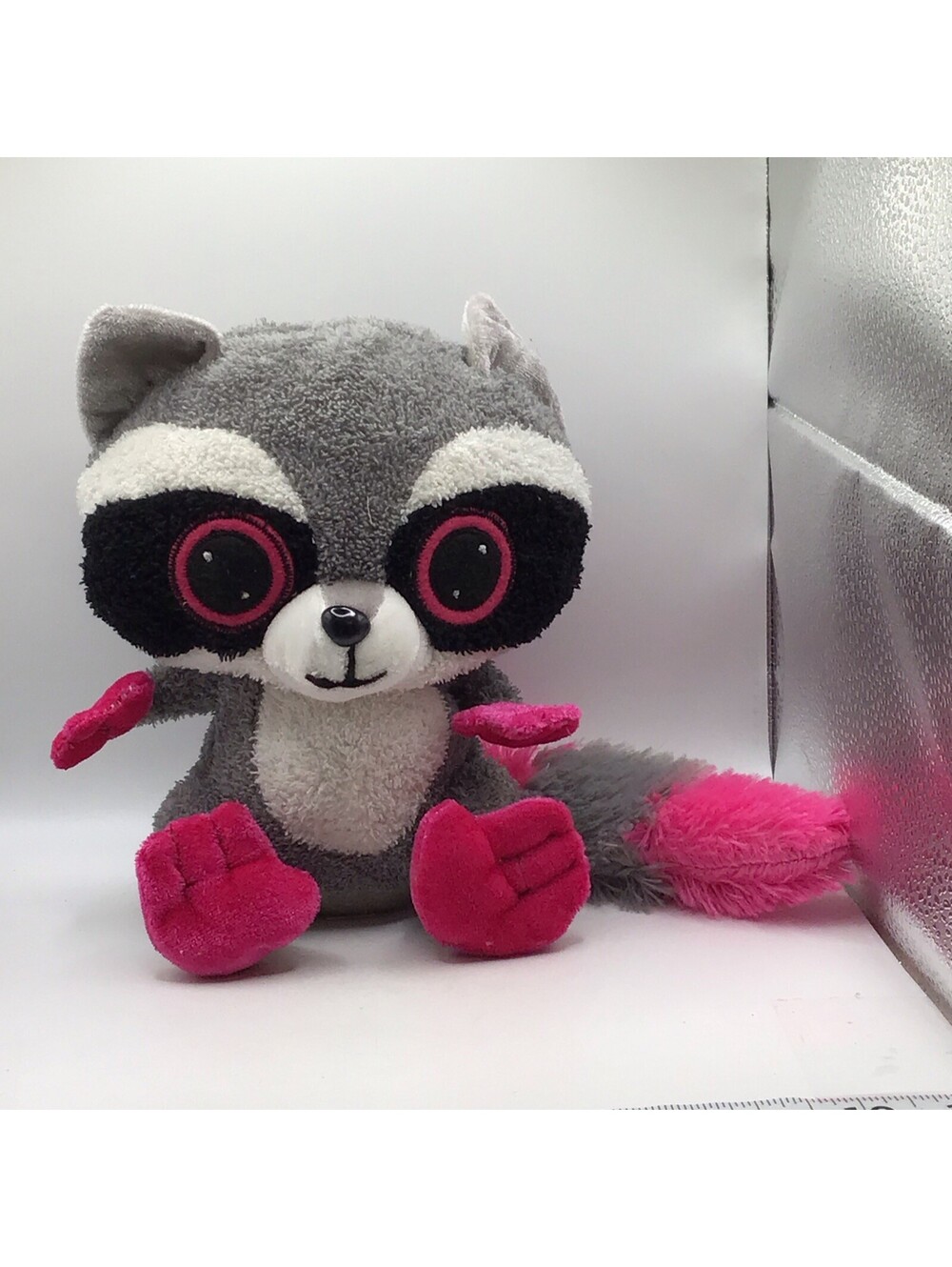 Goffa Raccoon Pink /Gray Ringtail Embroidered Eyes 8” Plush Stuffed Animal Toy
